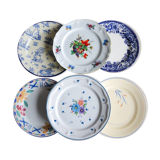 6 assiettes plates dépareillées vintages