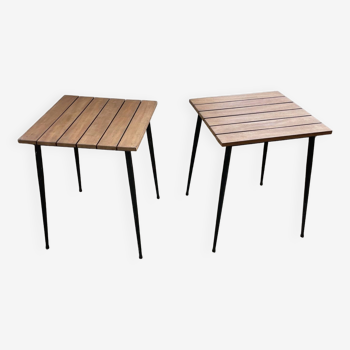 Duo of modernist wood and metal tables