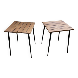Duo de tables modernistes en bois et métal