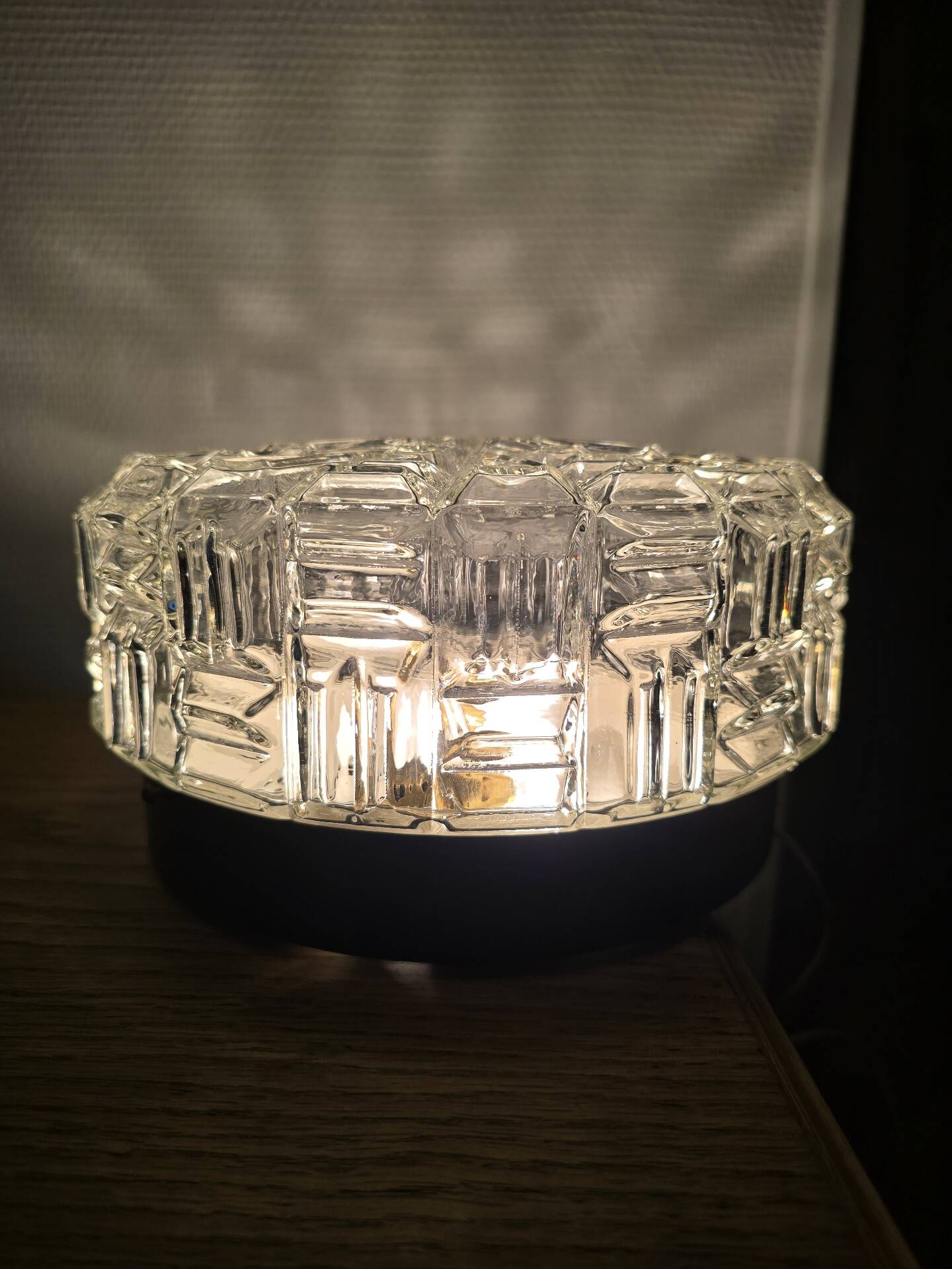 XL vintage round ceiling light in moulded glass