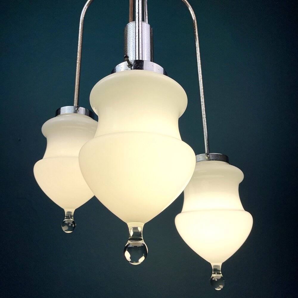 Suspension vintage en verre Murano blanc, Italie, années 1960