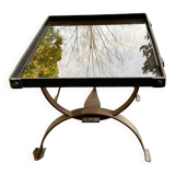 Table basse vintage en fer forgé et verre