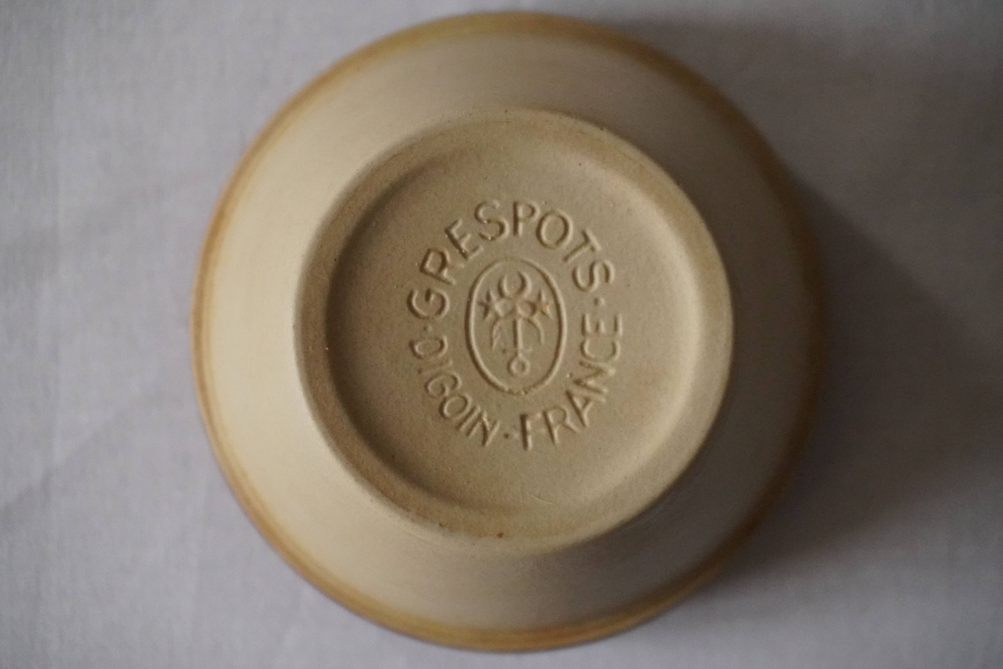 Set of 4 small stoneware bowls, beige and brown, Digoin France