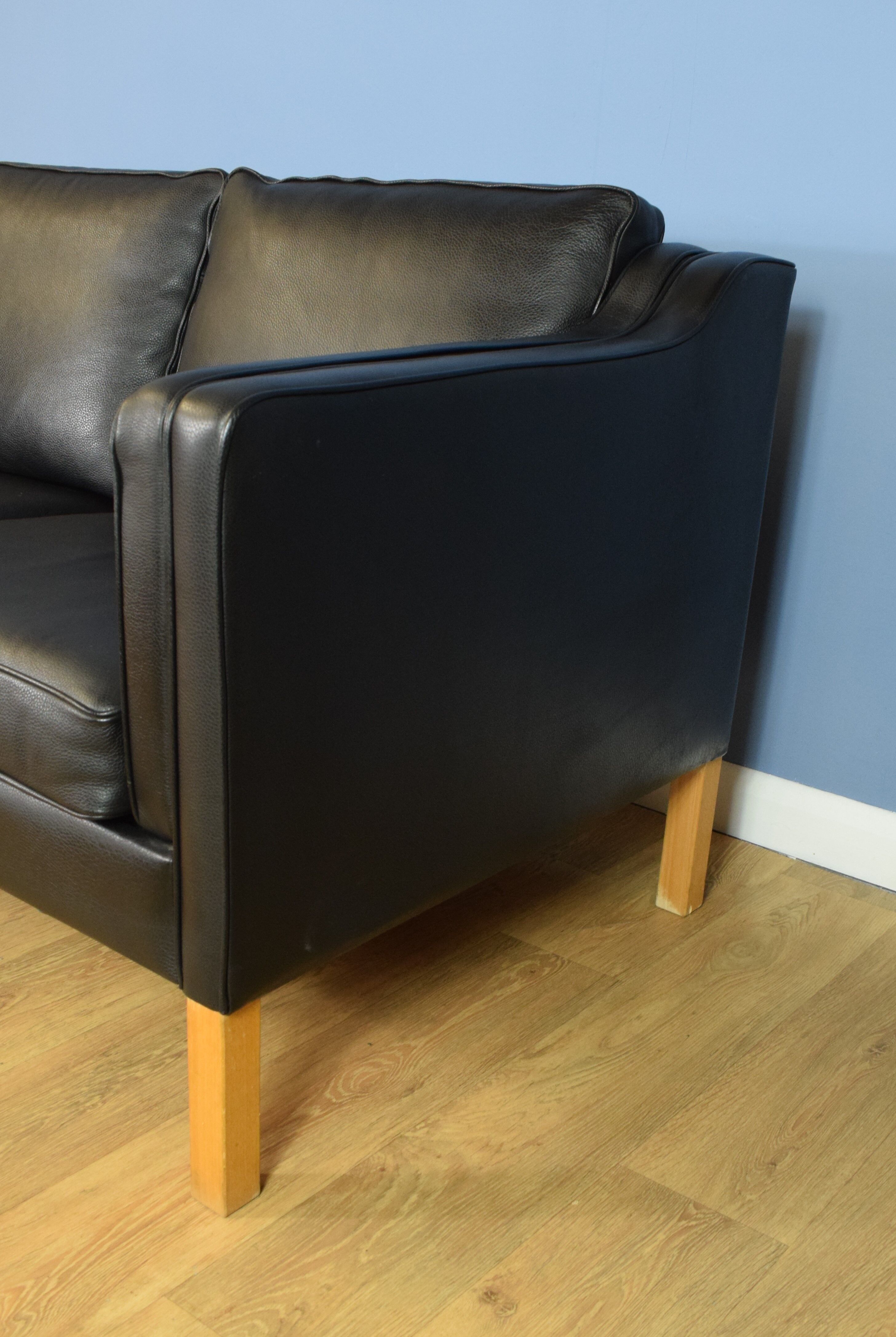 Danish black leather 2 seat sofa