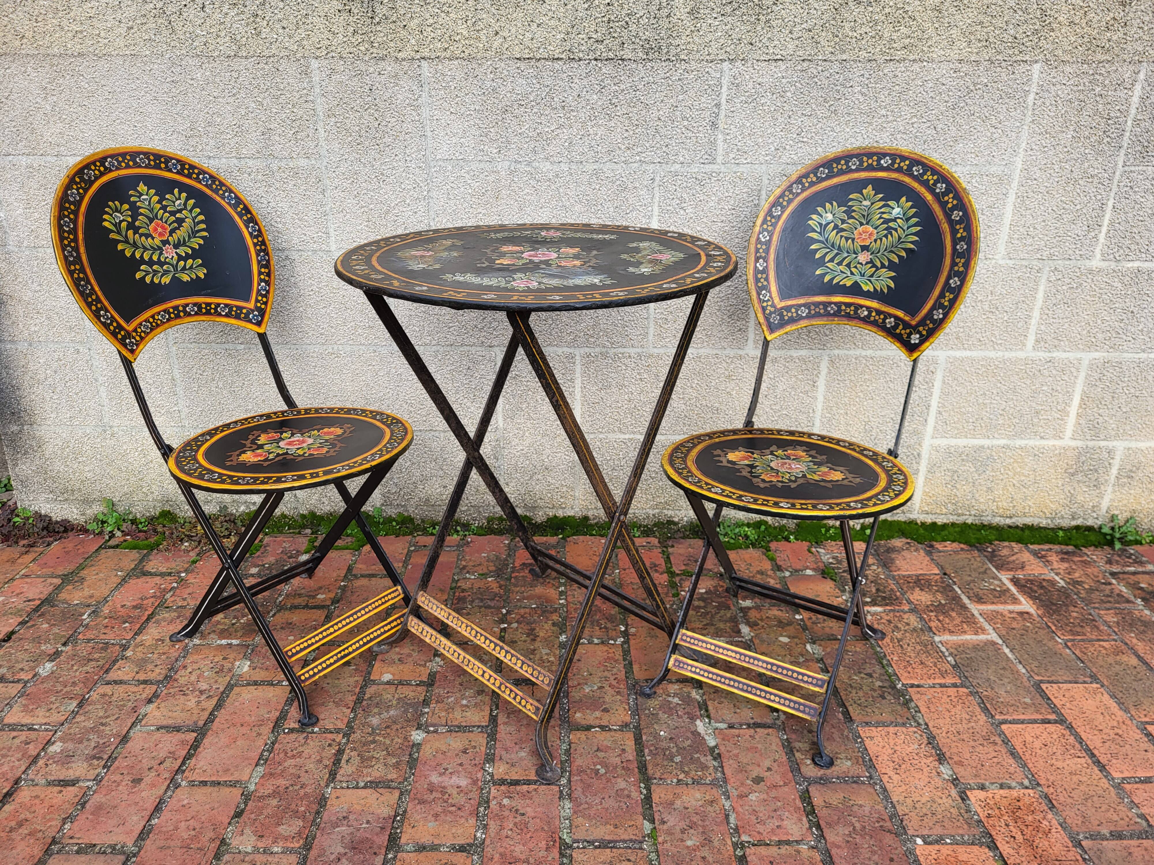 Set folding table and chairs metal Napoleon III style