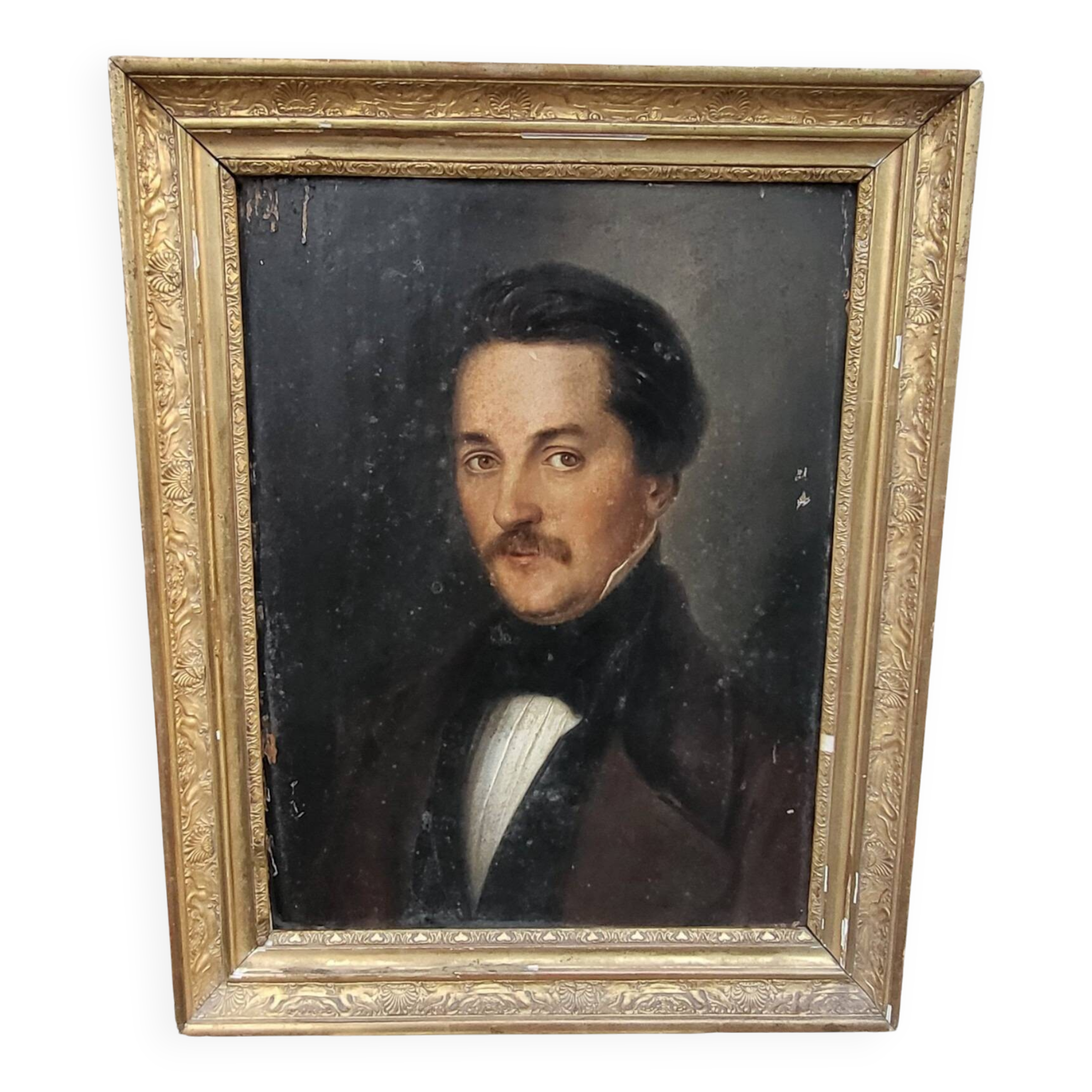 Portrait d'un jeune homme, peinture à l'huile du XIXe siècle, encadrée