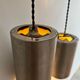 Pair of vintage brushed metal pendant lamps, France 1960