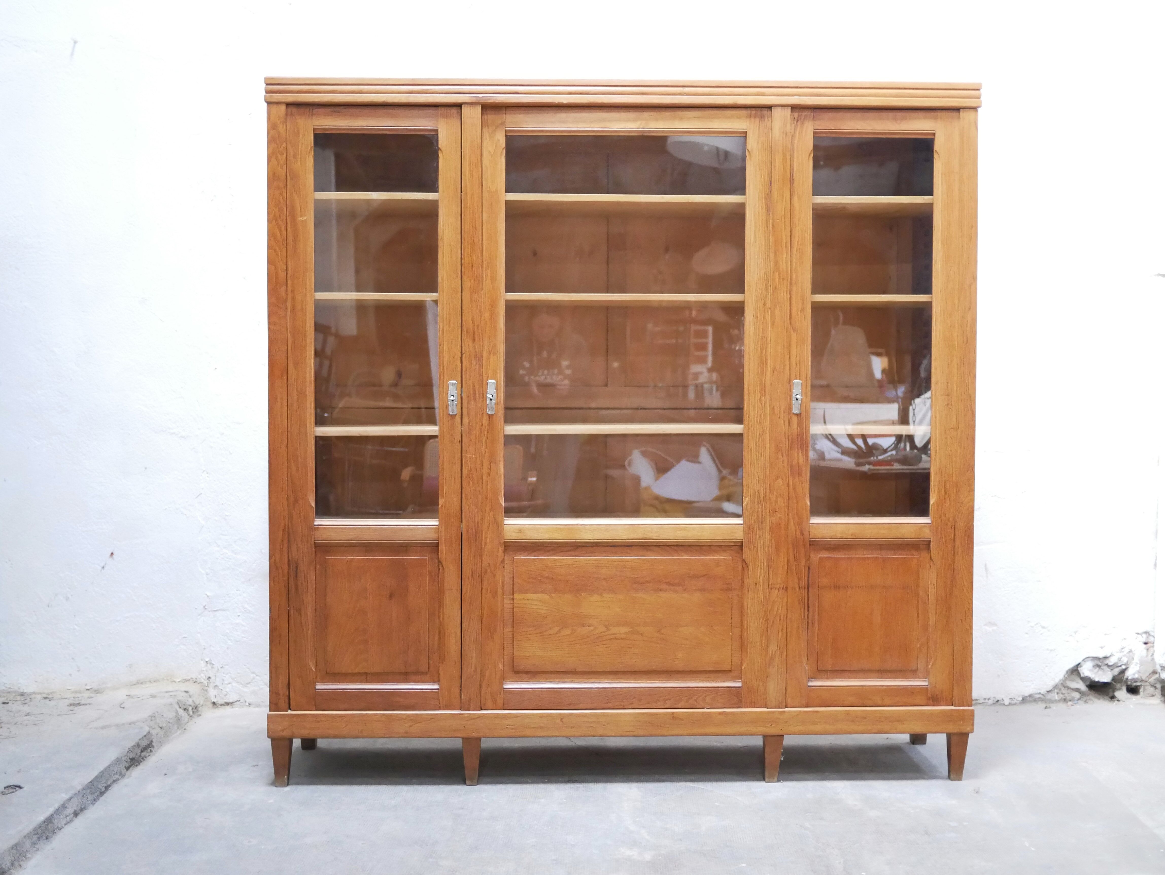 Vintage wooden glass bookcase cabinet