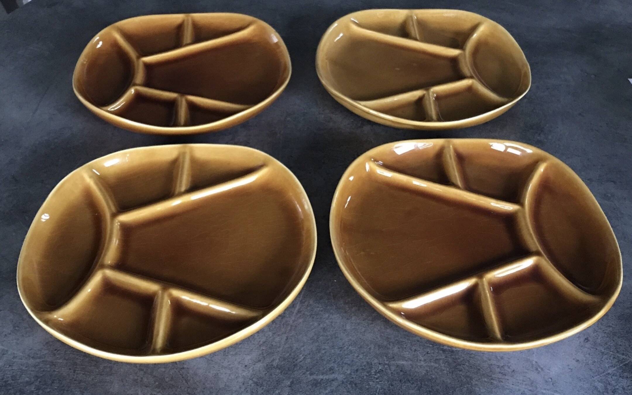 Set of 4 Fondue Plates in Longchamp Earthenware, Mustard Colour