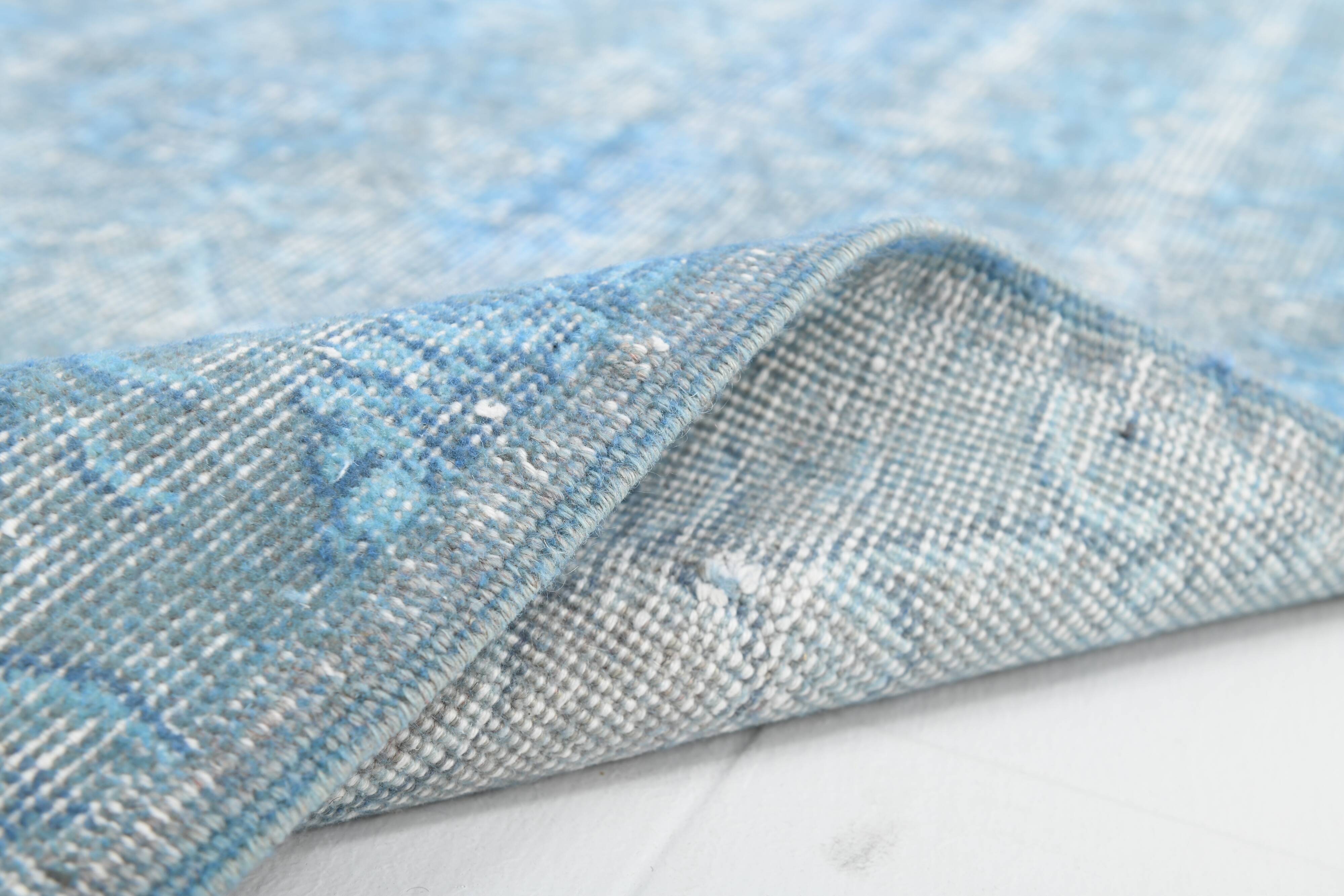 7x11 Turkish Light Blue Camouflage Pattern Vintage Rug, 223x329Cm