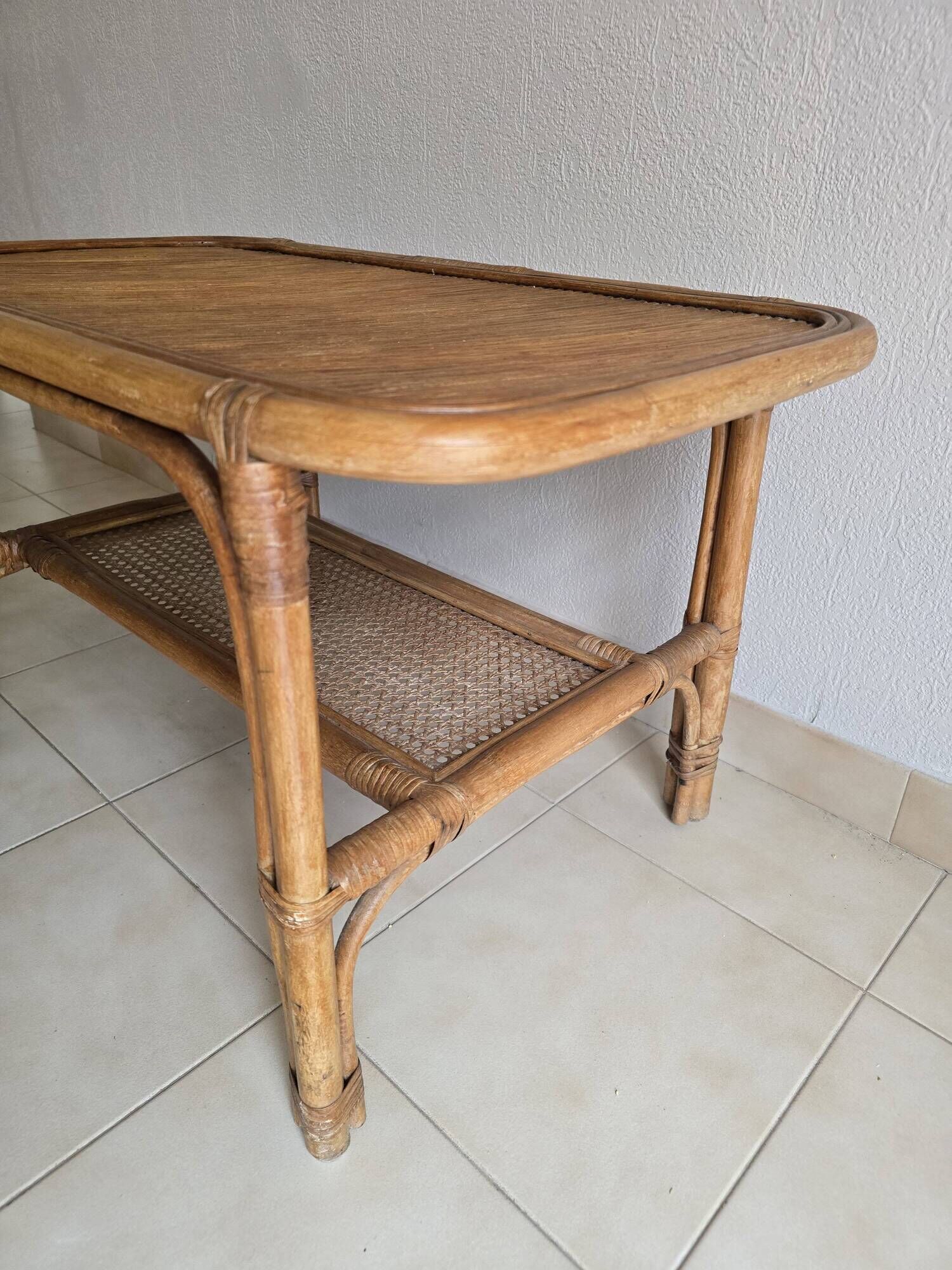 Vintage coffee table in rattan and cane – 1960s/70s