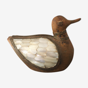 Duck ethnic style in brass wood and mother-of-pearl