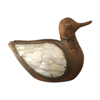 Duck ethnic style in brass wood and mother-of-pearl