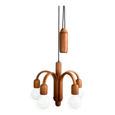 ‘Candela’ chandelier/pendant light by F. G. Schmidt for Domus, teak with 5 globe bulbs, 1960s