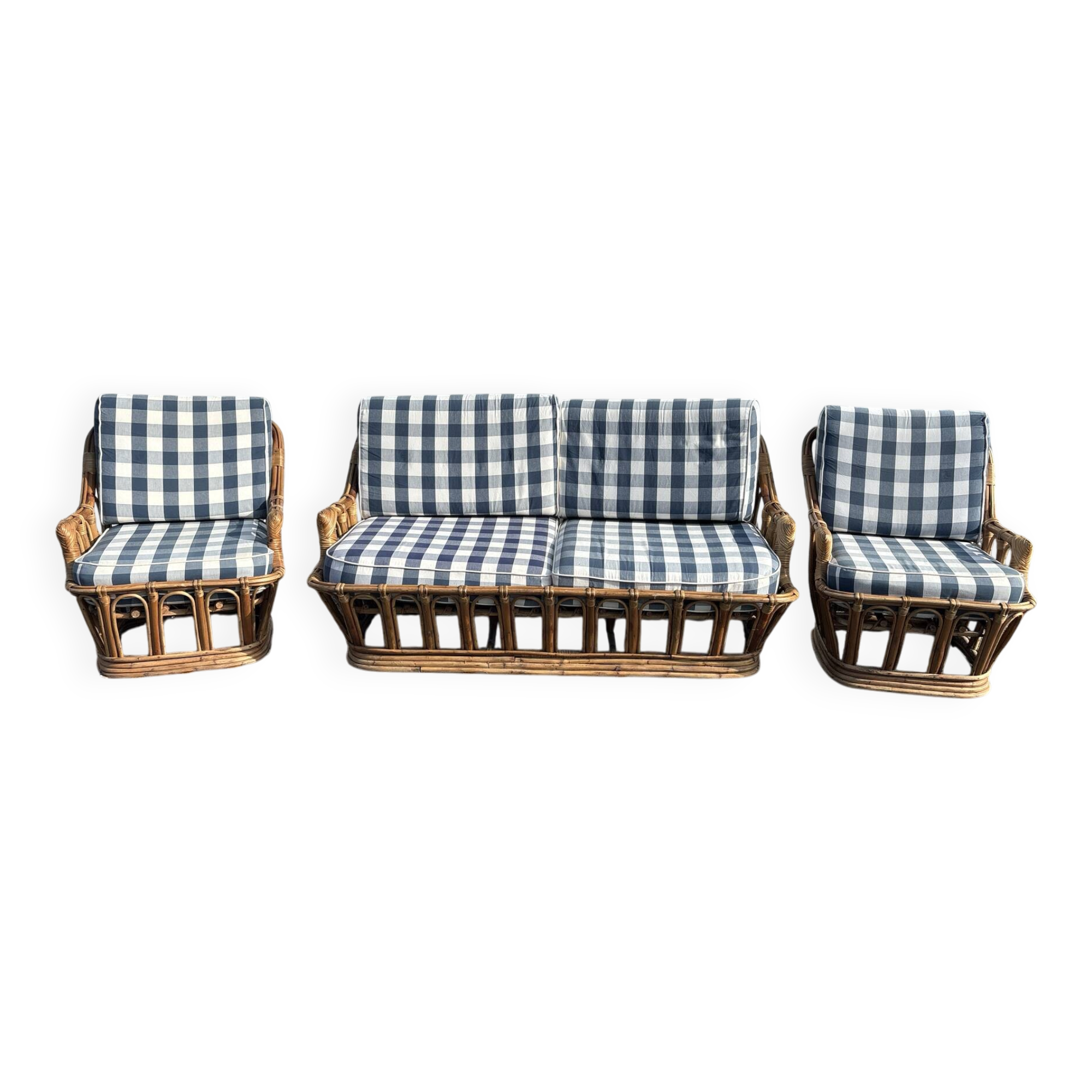 Vintage rattan lounge – sofa and two armchairs – 60s/70s