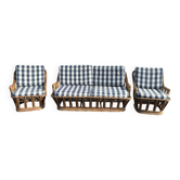 Vintage rattan lounge – sofa and two armchairs – 1960s/70s