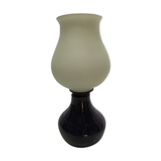 Lampe de chevet base grès émaillée globe verre blanc ancien vintage