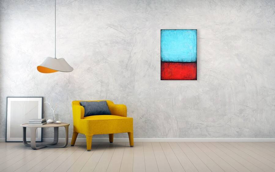 Blue and Red original minimalist abstract modern painting, stretched canvas