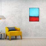 Blue and Red original minimalist abstract modern painting, stretched canvas