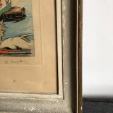 Framed engraving port landscape