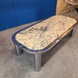 Italian design coffee table from the 70s, marble and chrome