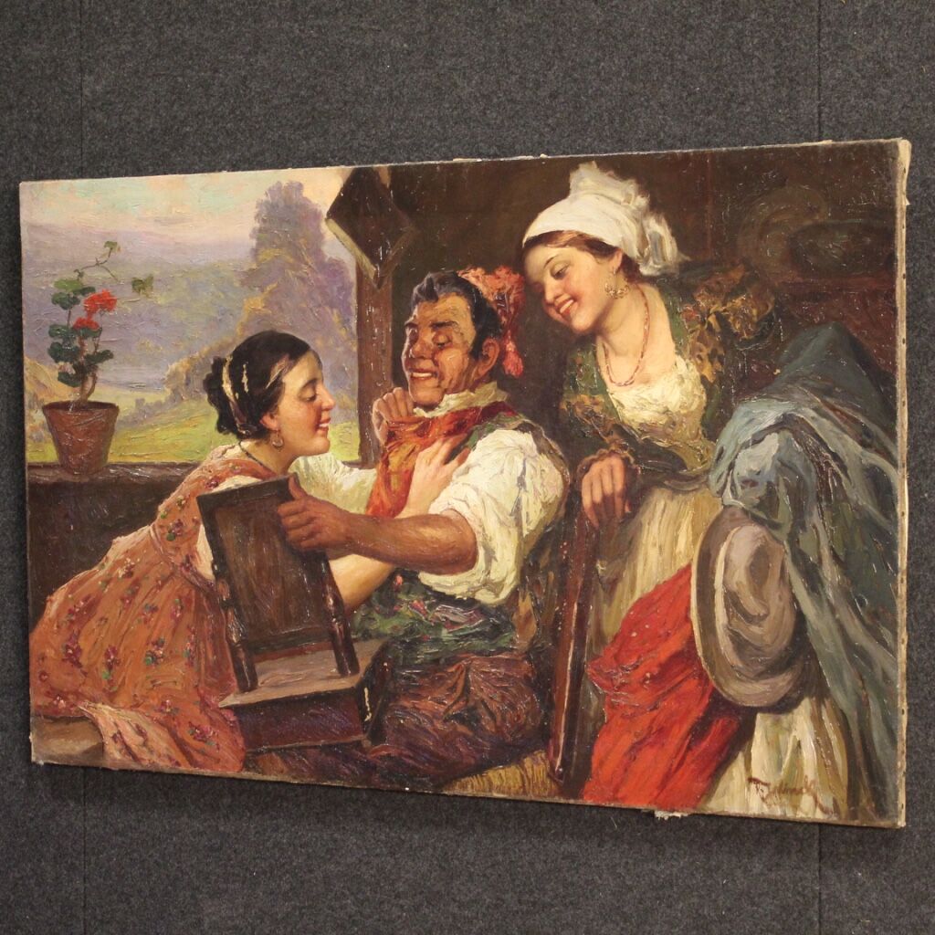 Antique interior scene painting from 19th century