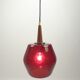 Mid century glass and teak pendant lamp, 1970s