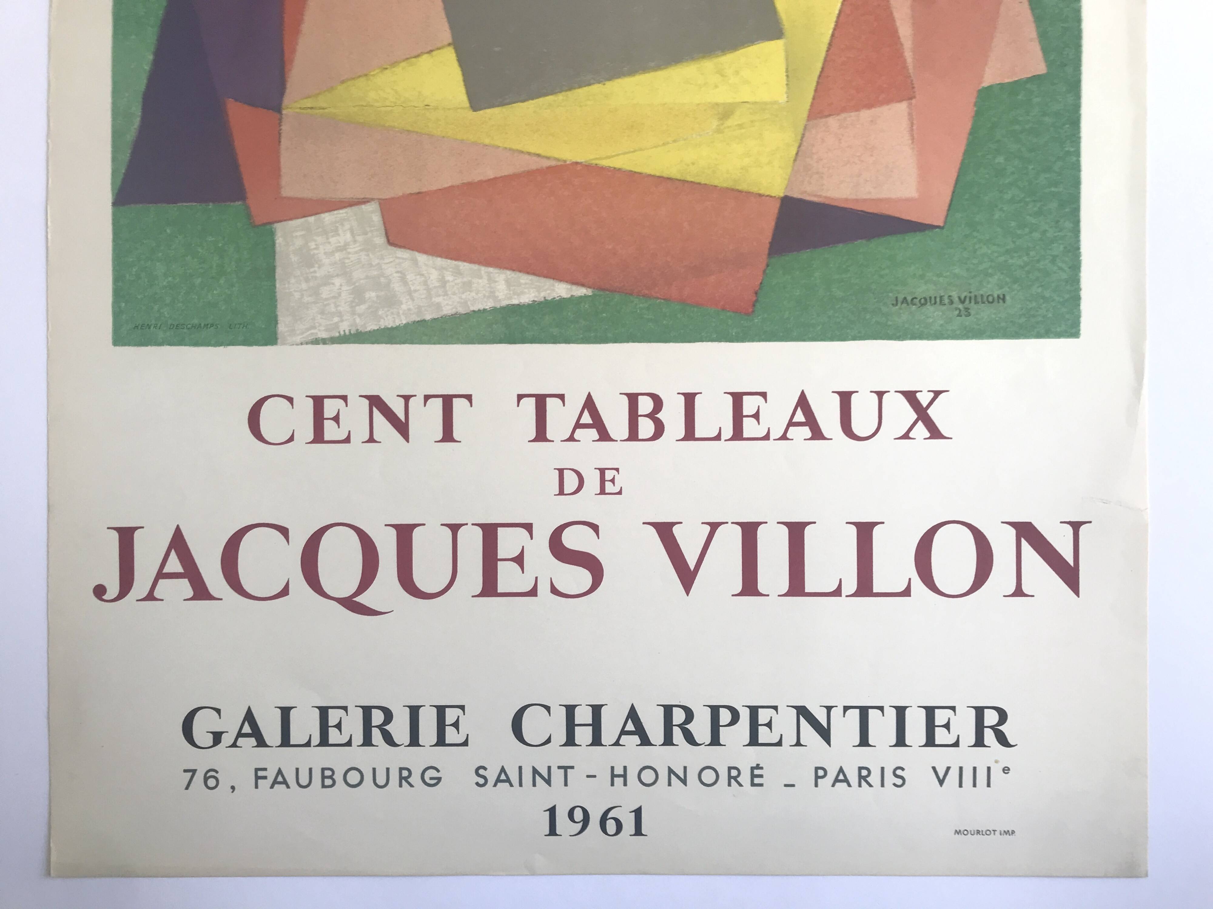 Affiche d'exposition en lithographie de jacques villon, galerie charpentier, 1961