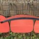 4 red Formica chairs with Eiffel legs, 1950s