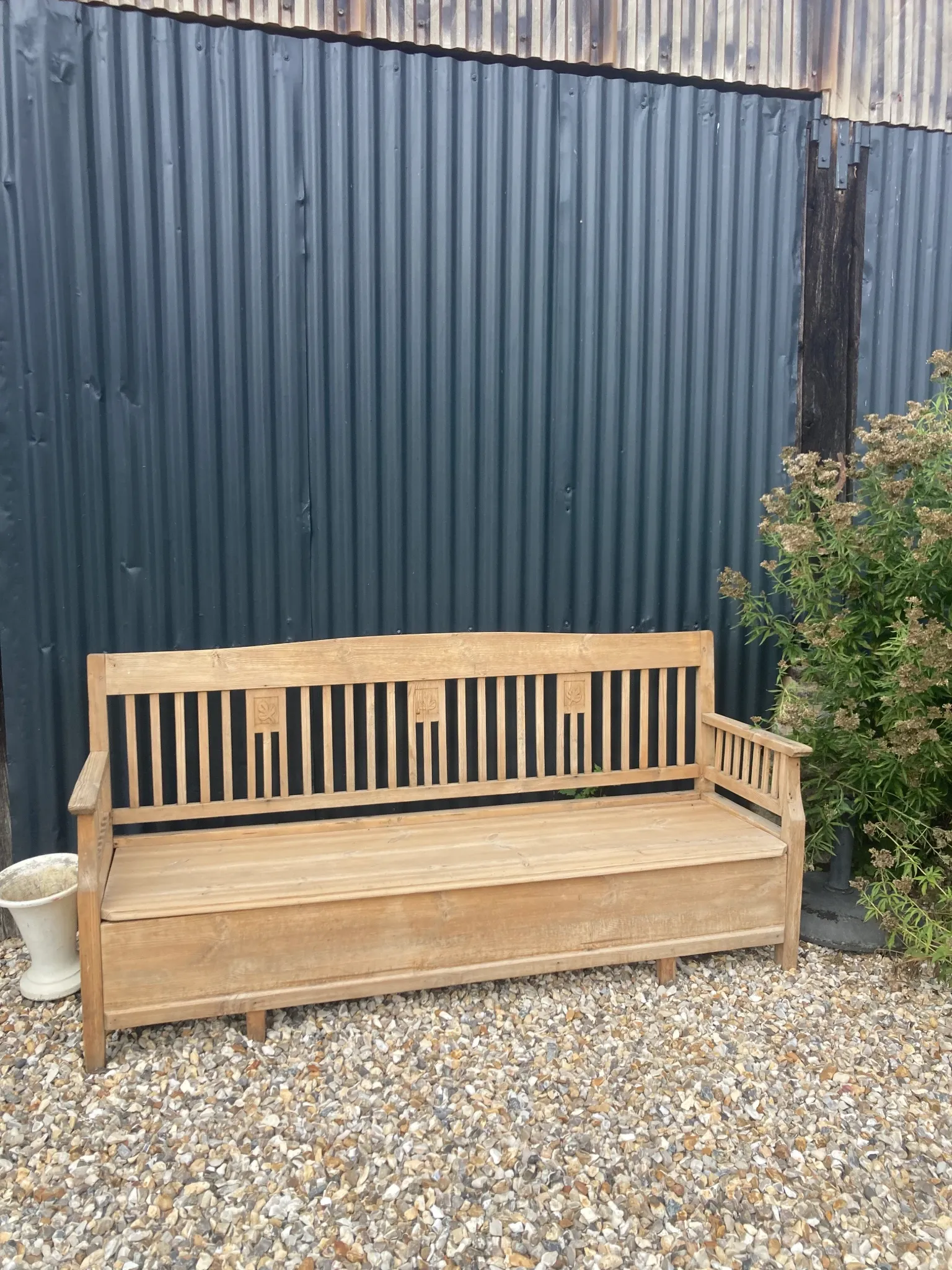 Large Scandinavian wooden storage bench