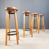 Tabourets de bar vintage en bois, années 1960 - lot de 4