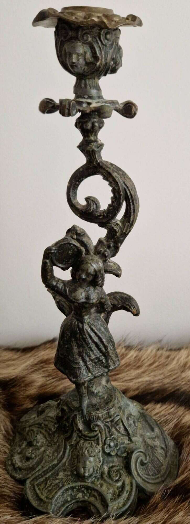 Ornamental candlestick in patinated bronze – Louis XV Rococo style – 19th century