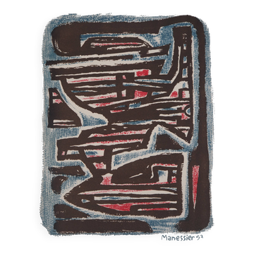 Alfred manessier: composition in colors - original signed lithograph