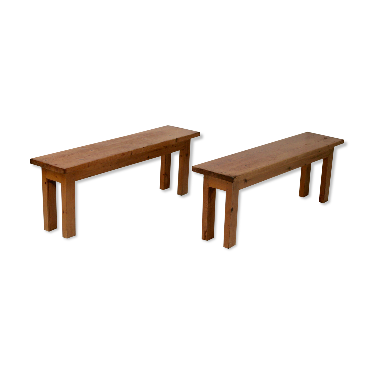 Pair of brutalist benches. Wood. France. Circa 1960.