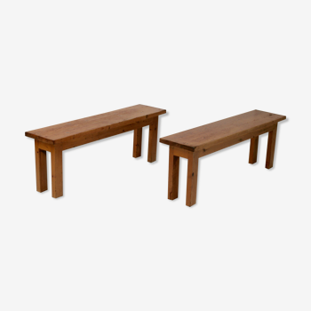 Pair of brutalist benches. Wood. France. Circa 1960.