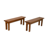 Paire de bancs brutalistes. Bois. France. Circa 1960.