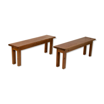 Pair of brutalist benches. Wood. France. Circa 1960.