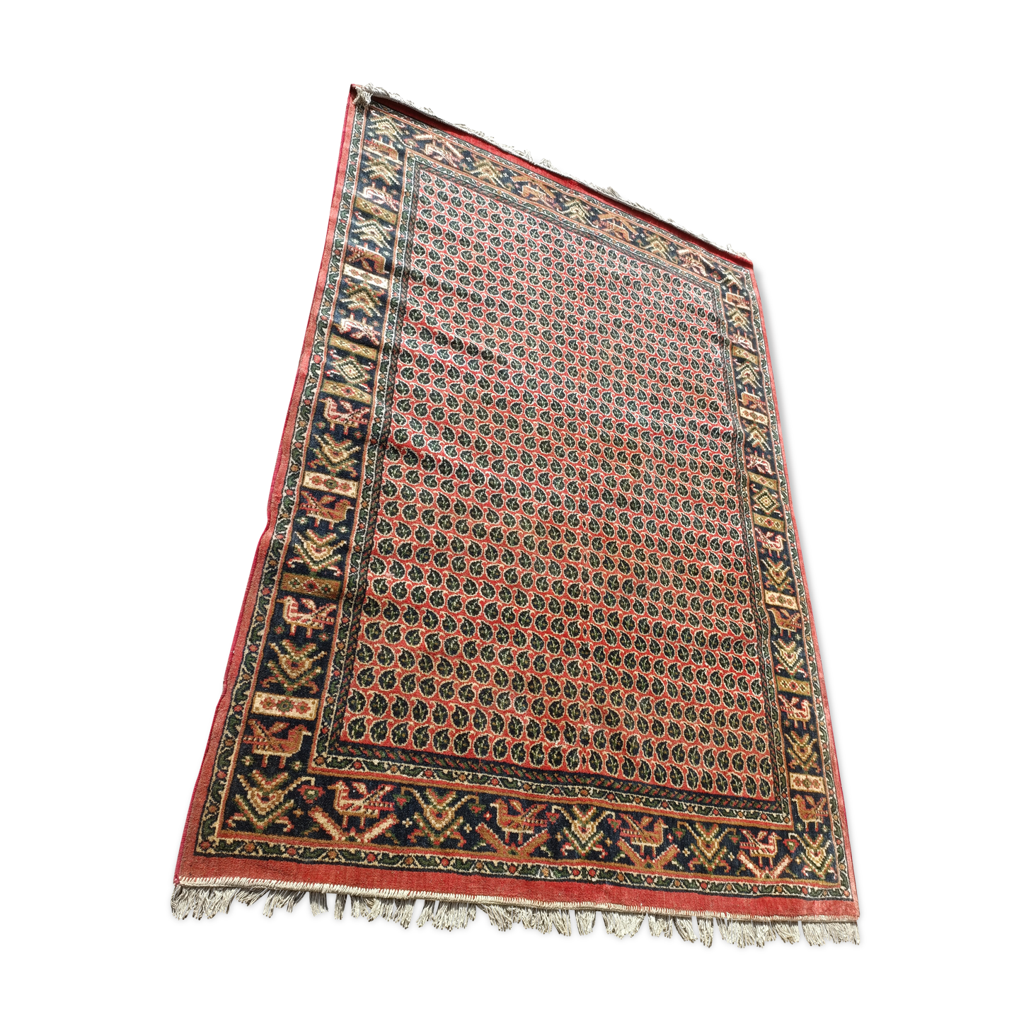 Vintage carpet in bright red background wool, 258x178 cm