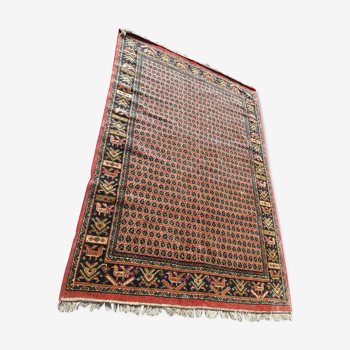 Tapis vintage en laine fond rouge vif, 258x178 cm