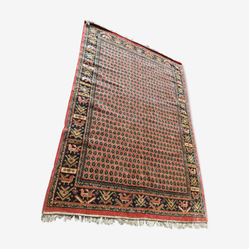 Vintage carpet in bright red background wool, 258x178 cm