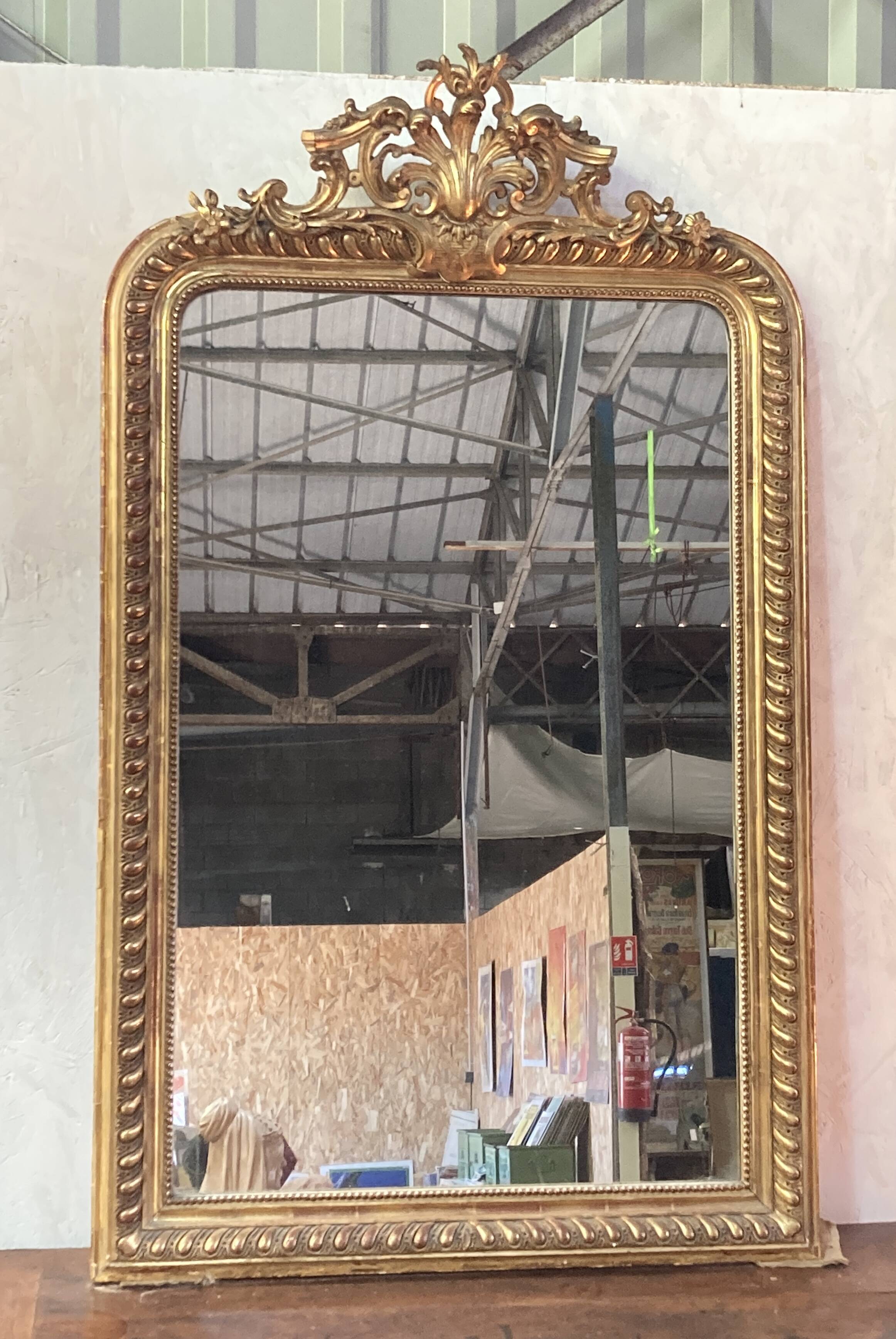 Antique fireplace mirror - wood and gilded stucco - 145 x 86