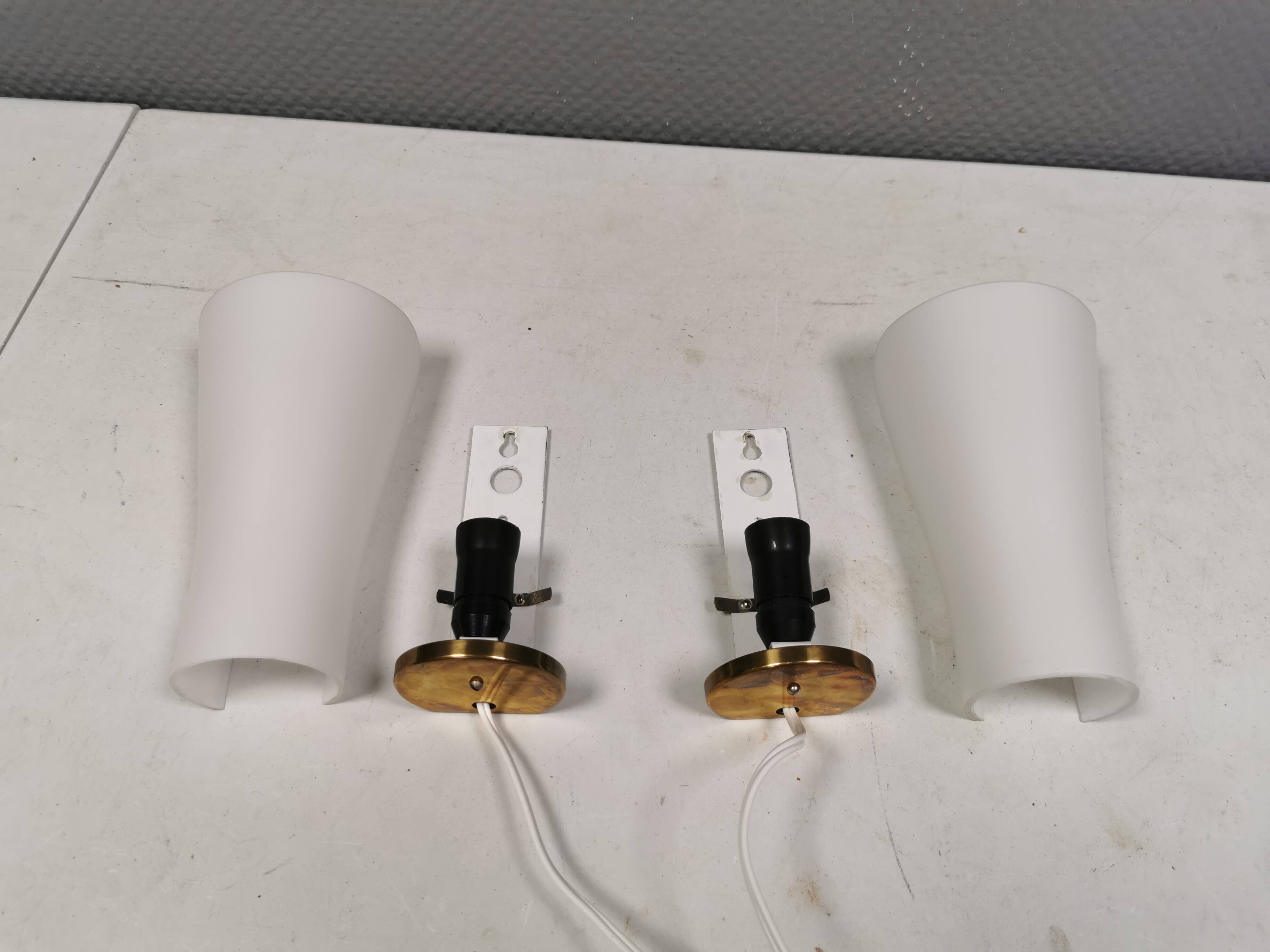 A set of retro wall lamps with white opal glass shades, Denmark 1950s