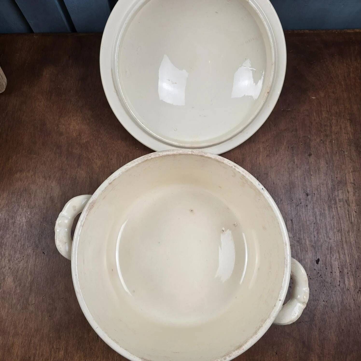 Large vintage soup tureen Digoin Sarreguemines – Brown and blue floral decoration