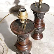 Set of 19th-century Japanese vase lamps with dragons and birds