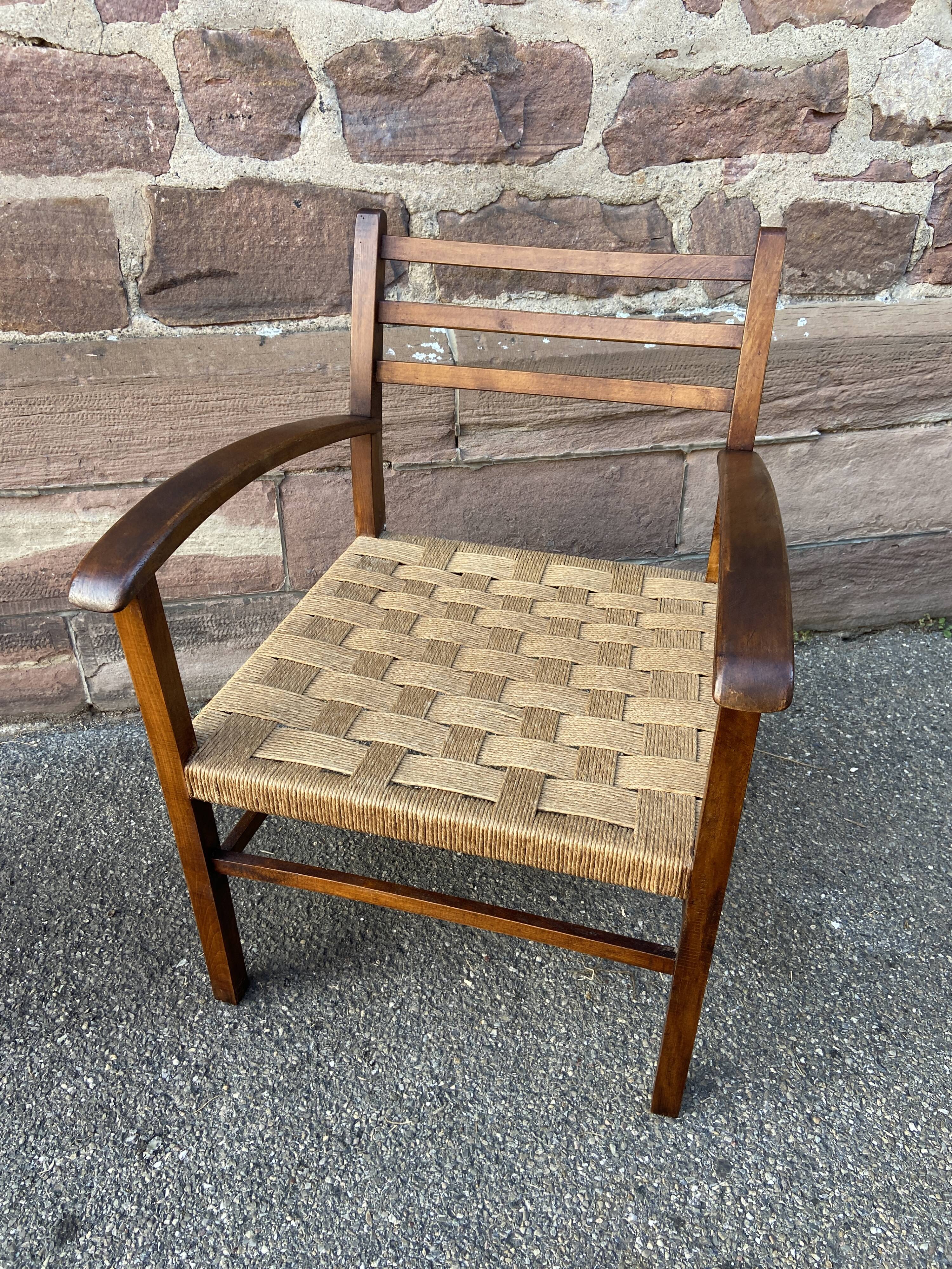 Vintage armchair in wood and rope, 1960s