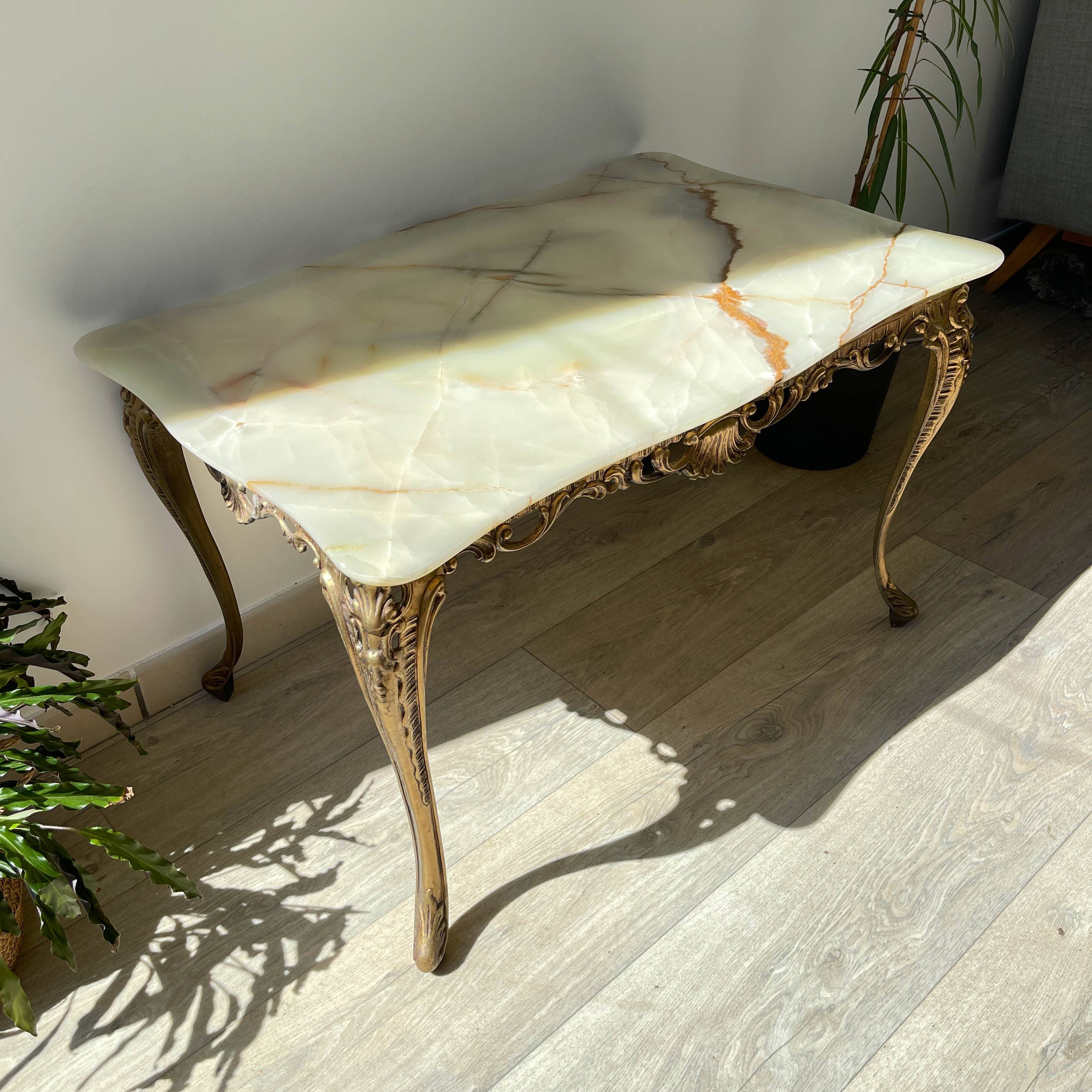 Table basse en marbre et bronze vintage