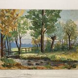 Oil on panel Landscape at the watercourse