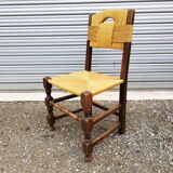 Cinq (5) chaises paillées design vintage