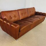 Retro vintage Danish 3 person Svend Skipper sofa in chestnut brown leather