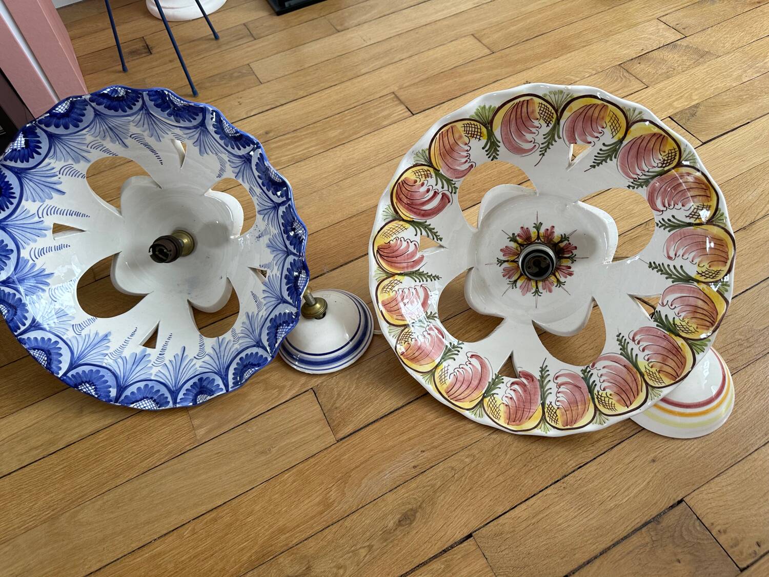 Vintage white ceramic pendant light with patterns